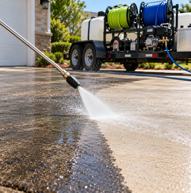pressure washing an exterior surface